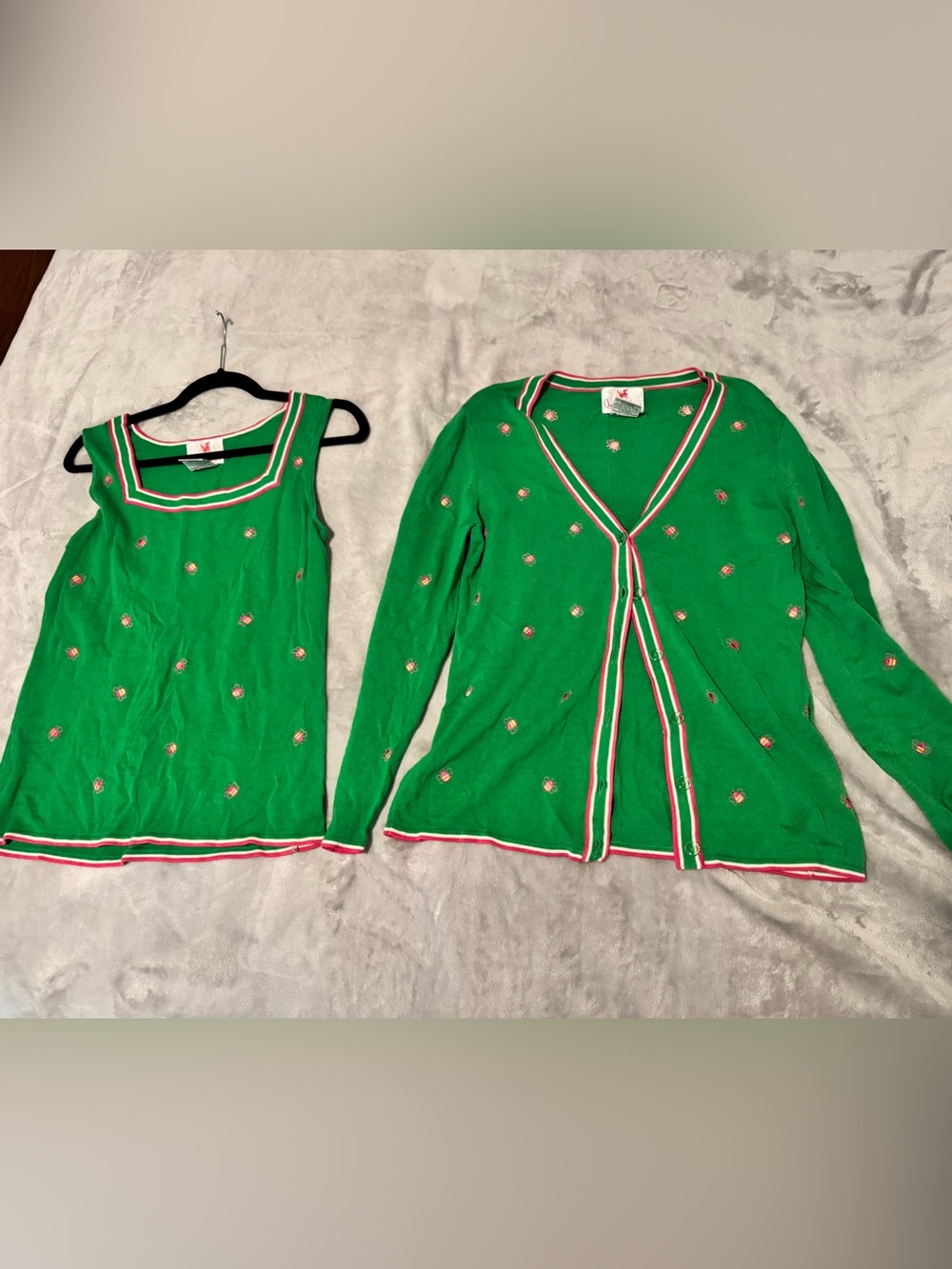 Quacker Factory 70% Silk Embroidered Cardigan & Tank Top Set Size S
